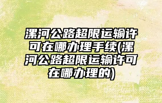 漯河公路超限運輸許可在哪辦理手續(漯河公路超限運輸許可在哪辦理的)