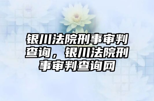 銀川法院刑事審判查詢，銀川法院刑事審判查詢網