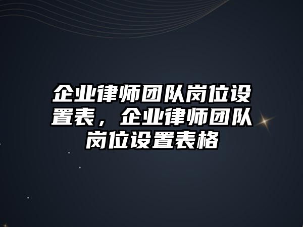 企業律師團隊崗位設置表，企業律師團隊崗位設置表格