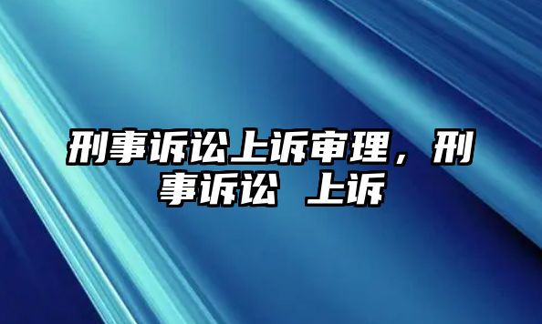 刑事訴訟上訴審理，刑事訴訟 上訴