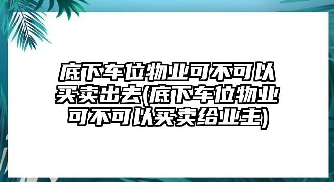 底下車位物業可不可以買賣出去(底下車位物業可不可以買賣給業主)