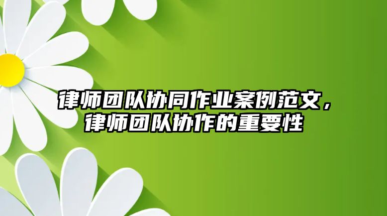 律師團(tuán)隊(duì)協(xié)同作業(yè)案例范文，律師團(tuán)隊(duì)協(xié)作的重要性