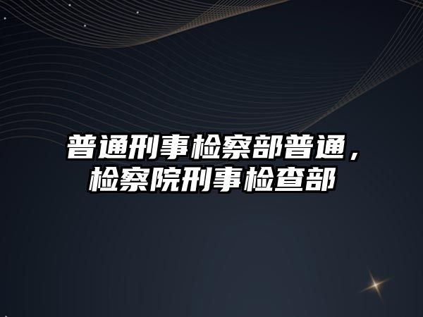 普通刑事檢察部普通，檢察院刑事檢查部