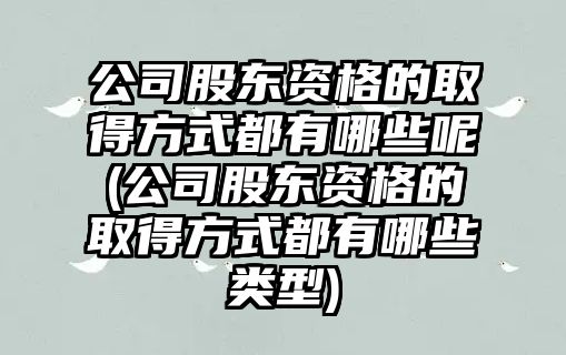 公司股東資格的取得方式都有哪些呢(公司股東資格的取得方式都有哪些類型)