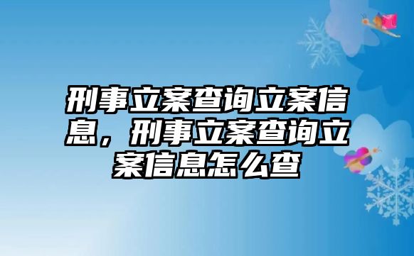 刑事立案查詢立案信息，刑事立案查詢立案信息怎么查