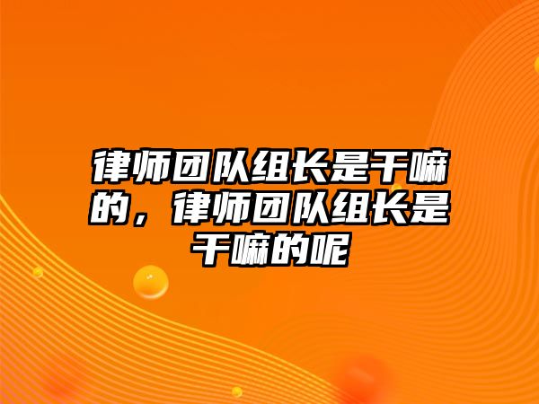 律師團隊組長是干嘛的，律師團隊組長是干嘛的呢