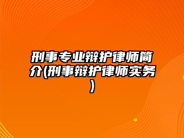 刑事專業辯護律師簡介(刑事辯護律師實務)