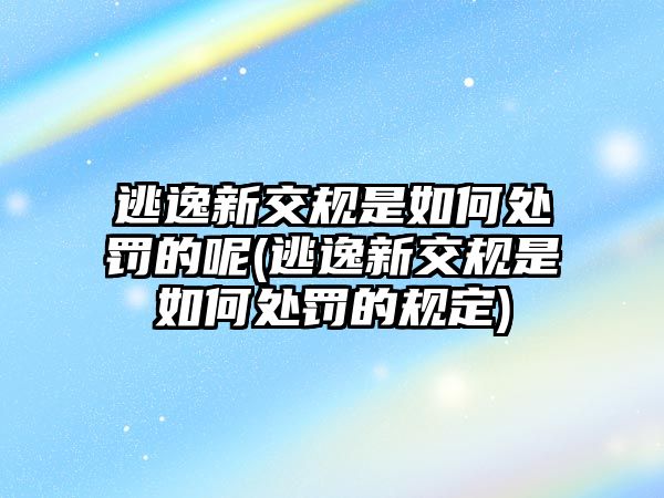 逃逸新交規(guī)是如何處罰的呢(逃逸新交規(guī)是如何處罰的規(guī)定)