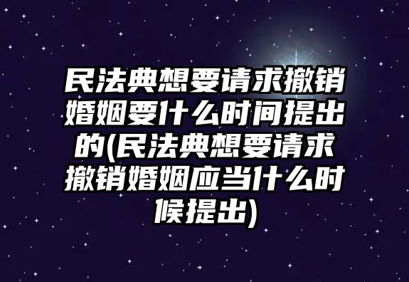 民法典想要請(qǐng)求撤銷(xiāo)婚姻要什么時(shí)間提出的(民法典想要請(qǐng)求撤銷(xiāo)婚姻應(yīng)當(dāng)什么時(shí)候提出)