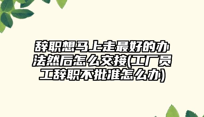 辭職想馬上走最好的辦法然后怎么交接(工廠員工辭職不批準怎么辦)