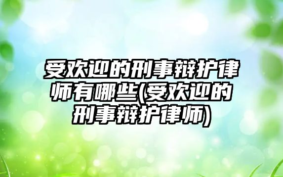 受歡迎的刑事辯護律師有哪些(受歡迎的刑事辯護律師)