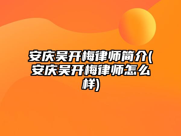 安慶吳開梅律師簡介(安慶吳開梅律師怎么樣)