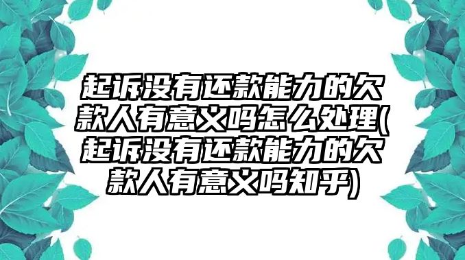 起訴沒(méi)有還款能力的欠款人有意義嗎怎么處理(起訴沒(méi)有還款能力的欠款人有意義嗎知乎)