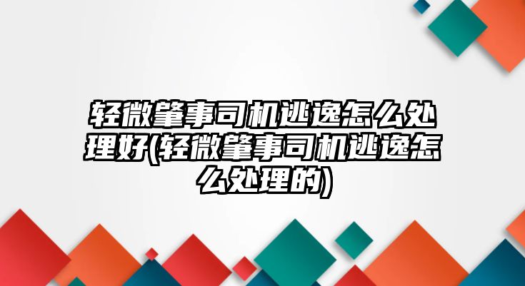 輕微肇事司機逃逸怎么處理好(輕微肇事司機逃逸怎么處理的)