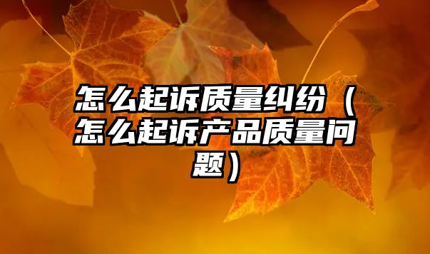 怎么起訴質量糾紛（怎么起訴產(chǎn)品質量問題）