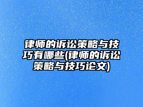 律師的訴訟策略與技巧有哪些(律師的訴訟策略與技巧論文)