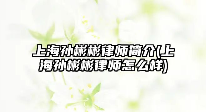 上海孫彬彬律師簡介(上海孫彬彬律師怎么樣)