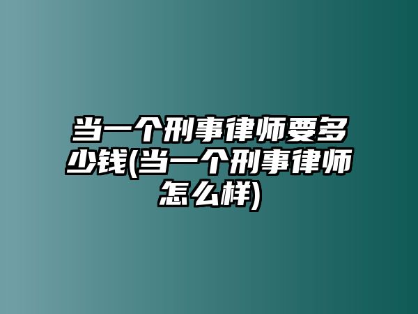 當一個刑事律師要多少錢(當一個刑事律師怎么樣)