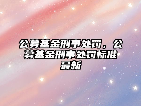 公募基金刑事處罰，公募基金刑事處罰標(biāo)準(zhǔn)最新