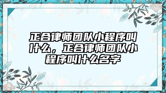 正合律師團隊小程序叫什么，正合律師團隊小程序叫什么名字