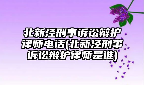 北新涇刑事訴訟辯護(hù)律師電話(北新涇刑事訴訟辯護(hù)律師是誰(shuí))