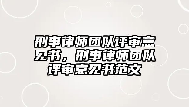 刑事律師團隊評審意見書，刑事律師團隊評審意見書范文