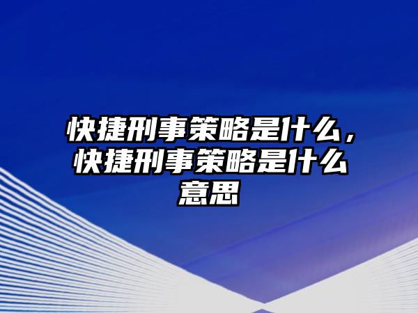 快捷刑事策略是什么，快捷刑事策略是什么意思