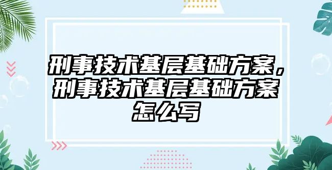 刑事技術基層基礎方案，刑事技術基層基礎方案怎么寫