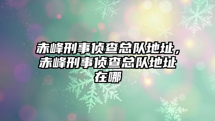 赤峰刑事偵查總隊地址，赤峰刑事偵查總隊地址在哪