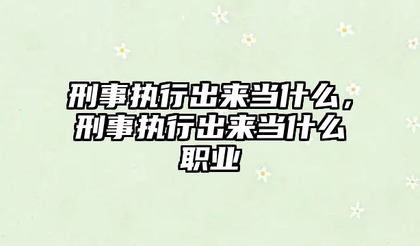 刑事執行出來當什么，刑事執行出來當什么職業