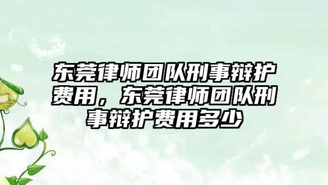 東莞律師團隊刑事辯護費用，東莞律師團隊刑事辯護費用多少