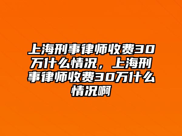 上海刑事律師收費30萬什么情況，上海刑事律師收費30萬什么情況啊