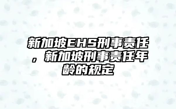 新加坡EHS刑事責(zé)任，新加坡刑事責(zé)任年齡的規(guī)定